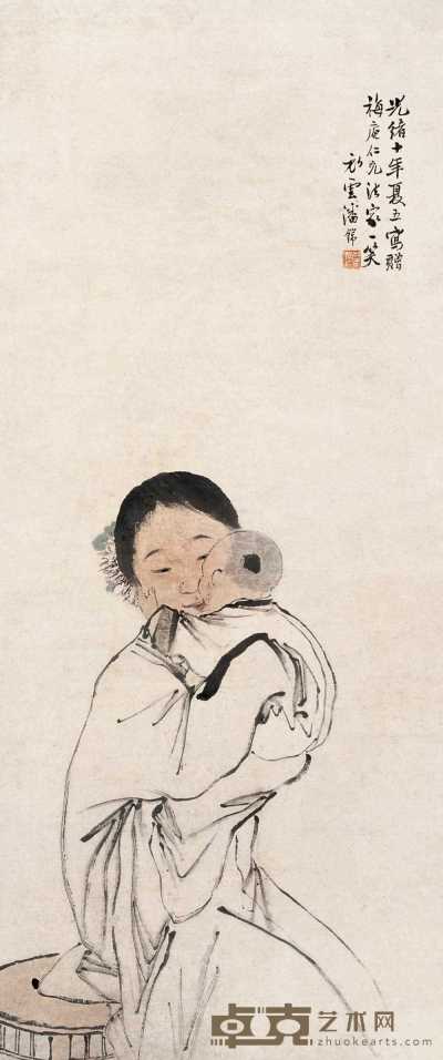 潘锦 1885年作 母子图 立轴 92×38.5cm